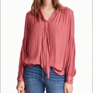 H&M Pink Blouse with Tied Cuffs and Neck
